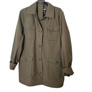 Dennis Basso belted coat, olive green. Size L
